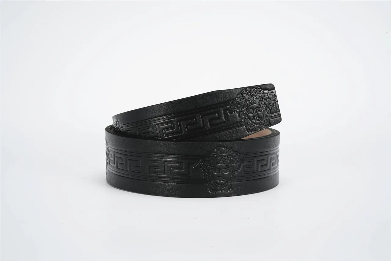 Versace Medusa Belt Black Gold Embossed Greca Key Pattern Three-Dimensional Head Buckle Leather Belt 3