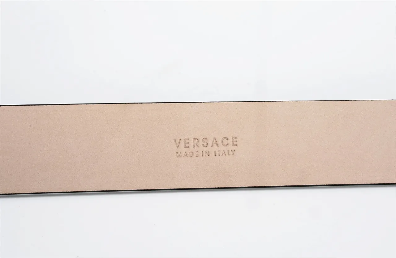 Versace Medusa Belt Black Gold Embossed Greca Key Pattern Three-Dimensional Head Buckle Leather Belt 7