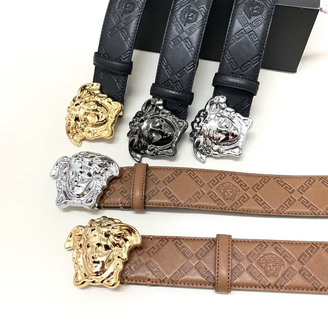 Versace Medusa Embossed Greca Black Leather Belt 2