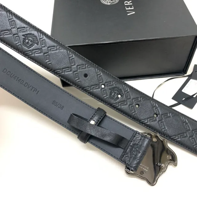 Versace Medusa Embossed Greca Black Leather Belt 3