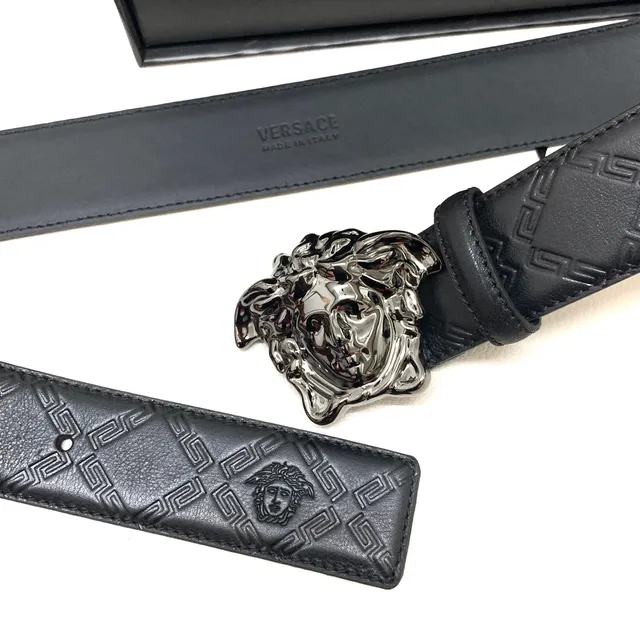 Versace Medusa Embossed Greca Black Leather Belt 4