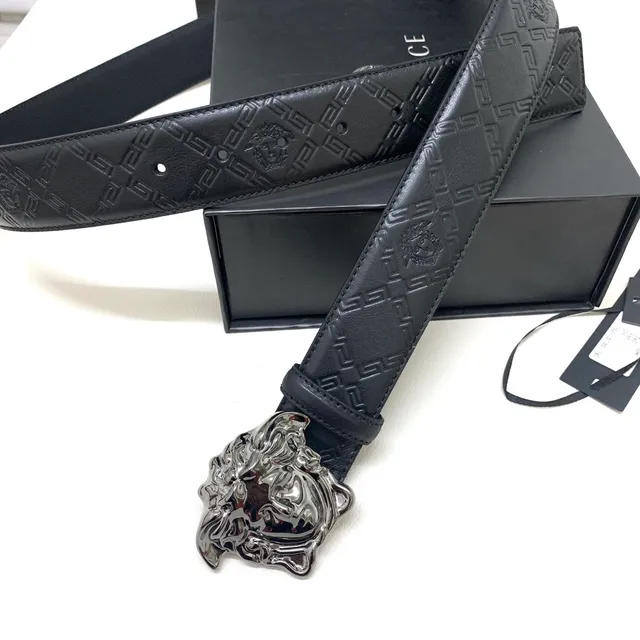 Versace Medusa Embossed Greca Black Leather Belt 5