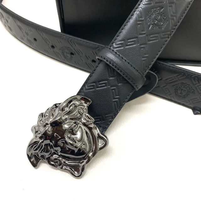 Versace Medusa Embossed Greca Black Leather Belt 6