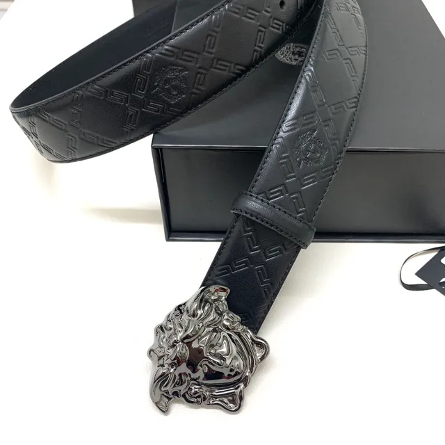 Versace Medusa Embossed Greca Black Leather Belt 8