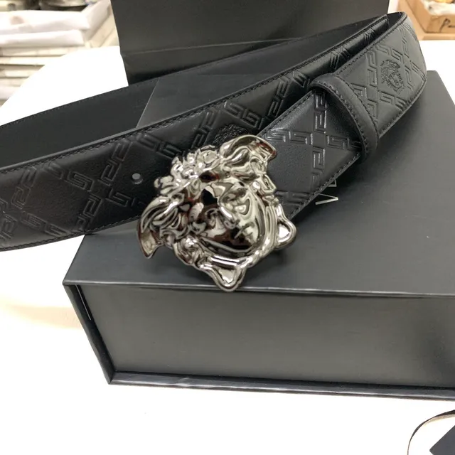 Versace Medusa Embossed Greca Black Leather Belt 9