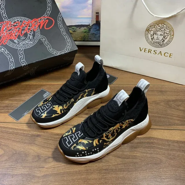 Versace Odissea Tênis Lifestyle Preto Dourado Impressão Barroca 7