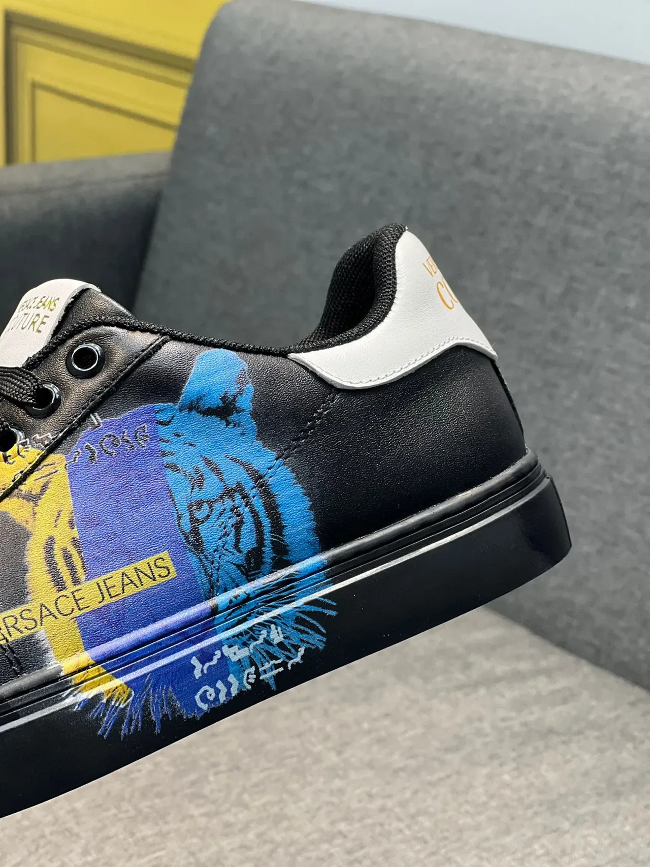 Versace Odissea Black Multicolor Leather Upper Graphic Tiger Side Panel Lifestyle Sneakers 2