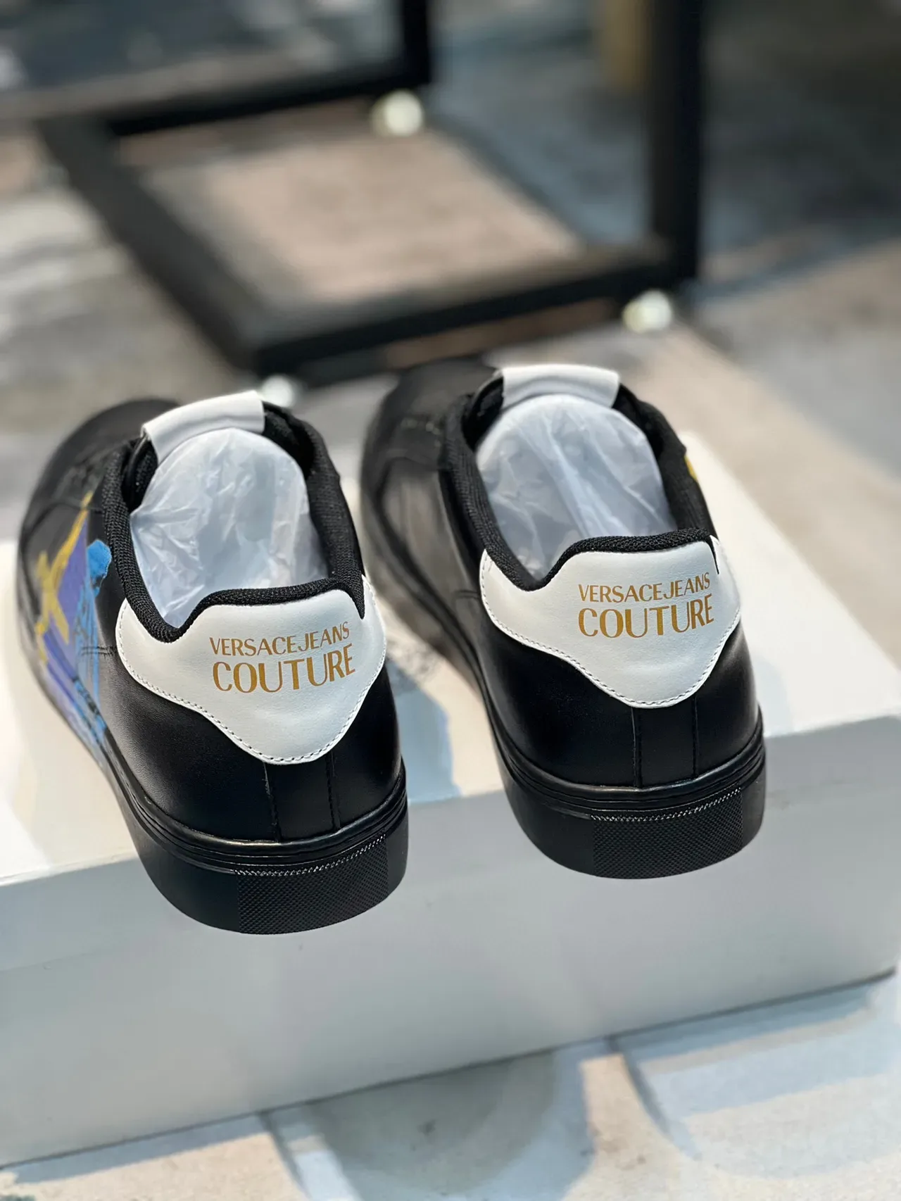 Versace Odissea Black Multicolor Leather Upper Graphic Tiger Side Panel Lifestyle Sneakers 3