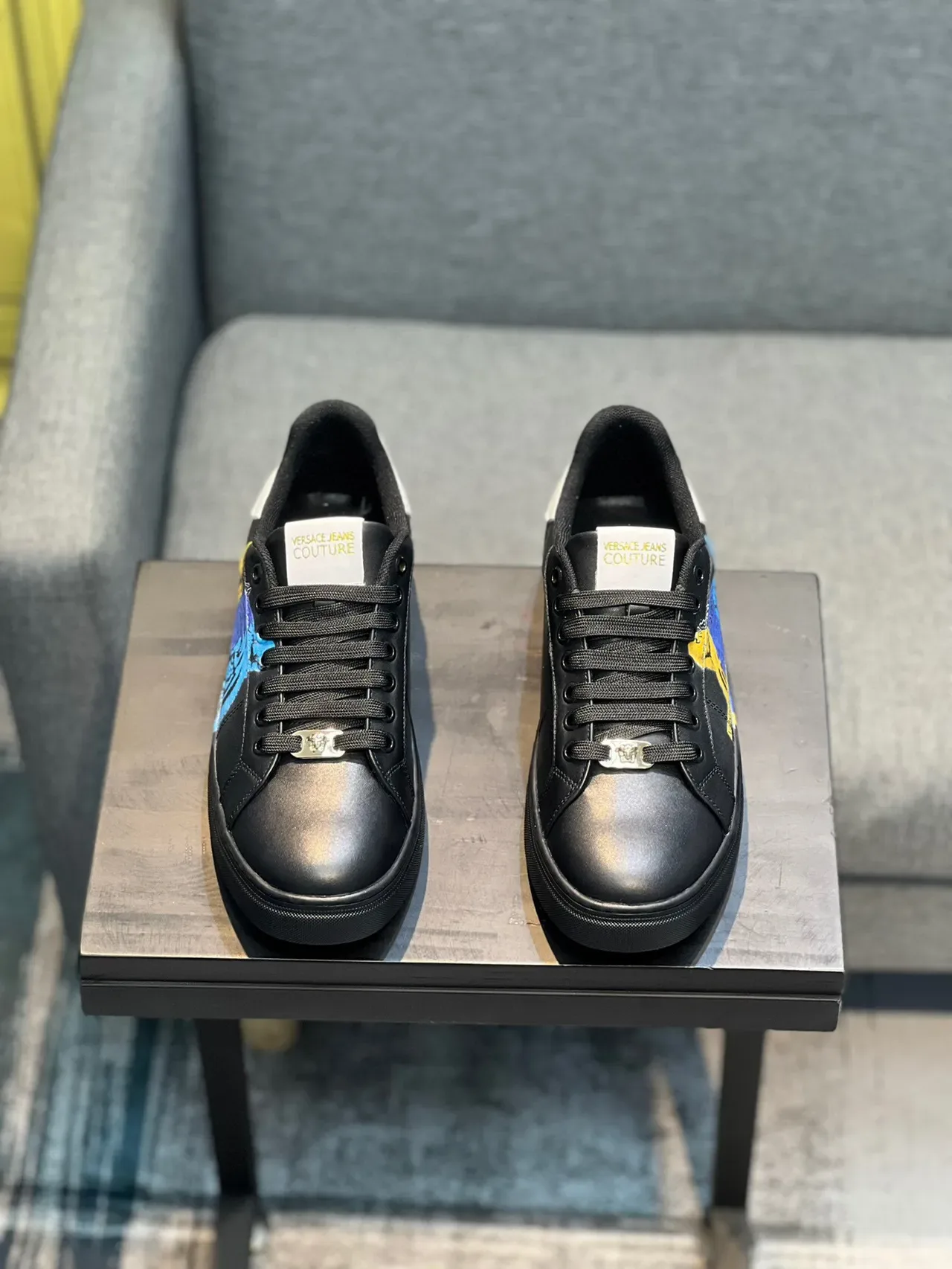 Versace Odissea Black Multicolor Leather Upper Graphic Tiger Side Panel Lifestyle Sneakers 7