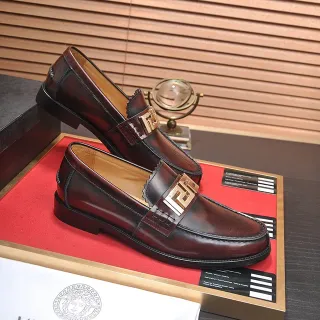 Versace Odissea Burgundy Leather Greca Buckle Loafers