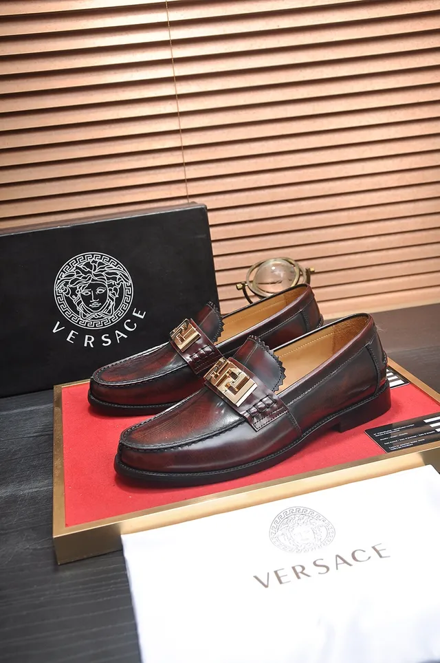 Versace Odissea Borgoña Cuir Greca Boucle Mocassins 4