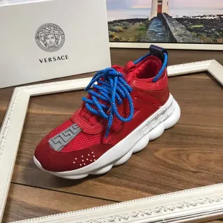 Versace 红蓝 雕塑底 麂皮和网面 厚底鞋