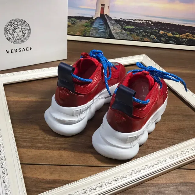Versace Red Blue Sculpted Sole Suede And Mesh Upper Chunky Sneakers 3