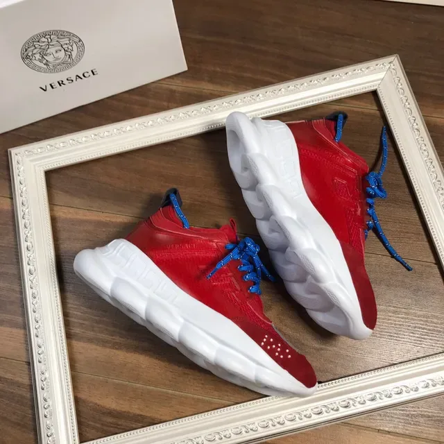 Versace Red Blue Sculpted Sole Suede And Mesh Upper Chunky Sneakers 6