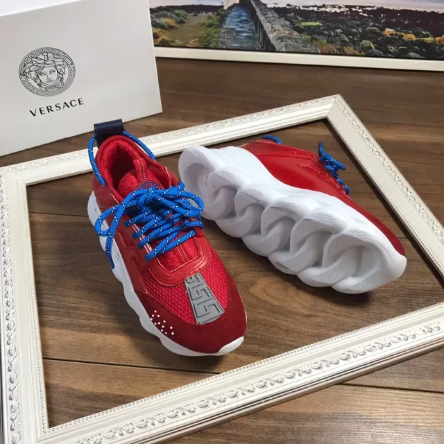 Versace Red Blue Sculpted Sole Suede And Mesh Upper Chunky Sneakers 7