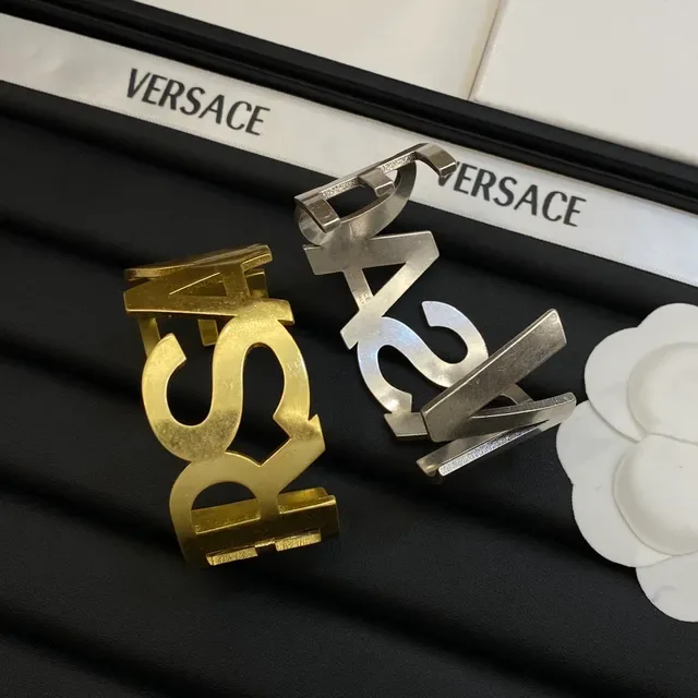 Versace RSA Cutout Lettering Gold and Silver Cuff Bracelets 2