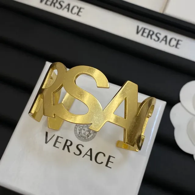 Versace RSA Cutout Lettering Gold and Silver Cuff Bracelets 3