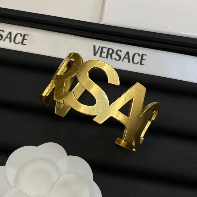Versace RSA Cutout Lettering Gold and Silver Cuff Bracelets 4
