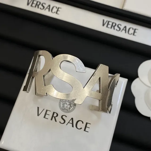 Versace RSA Cutout Lettering Gold and Silver Cuff Bracelets 5