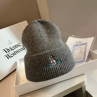 Vivienne Westwood Gray Blue Ribbed Knit Folded Cuff Beanie