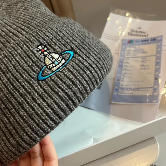 Vivienne Westwood Gray Blue Ribbed Knit Folded Cuff Beanie 3