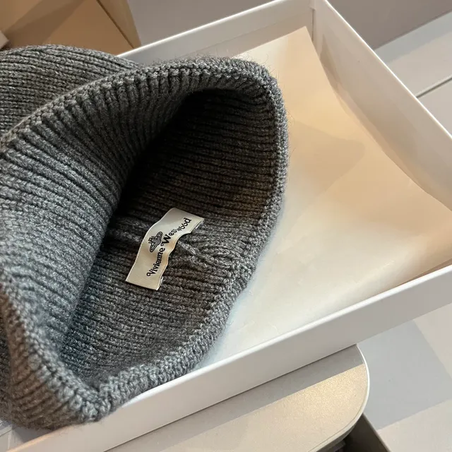 Vivienne Westwood Gray Blue Ribbed Knit Folded Cuff Beanie 4