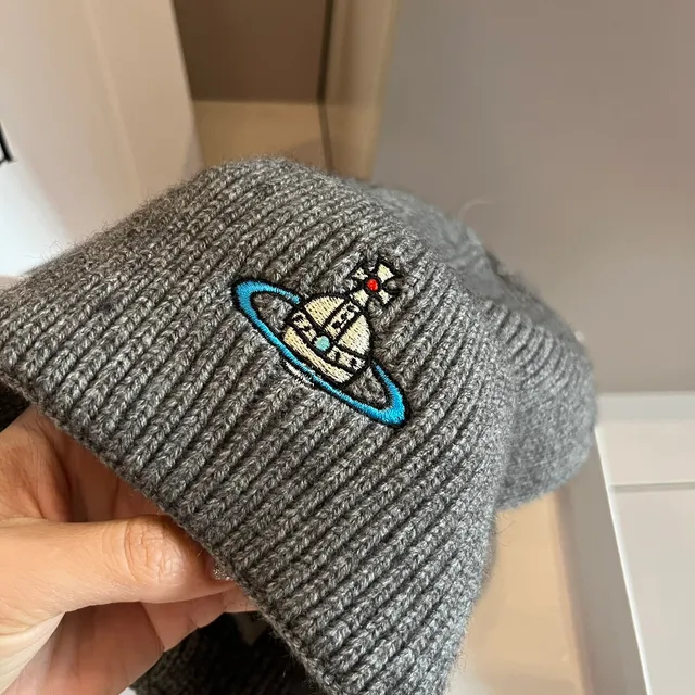 Vivienne Westwood Gray Blue Ribbed Knit Folded Cuff Beanie 5