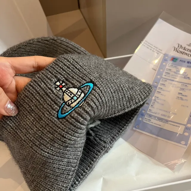 Vivienne Westwood Gray Blue Ribbed Knit Folded Cuff Beanie 6
