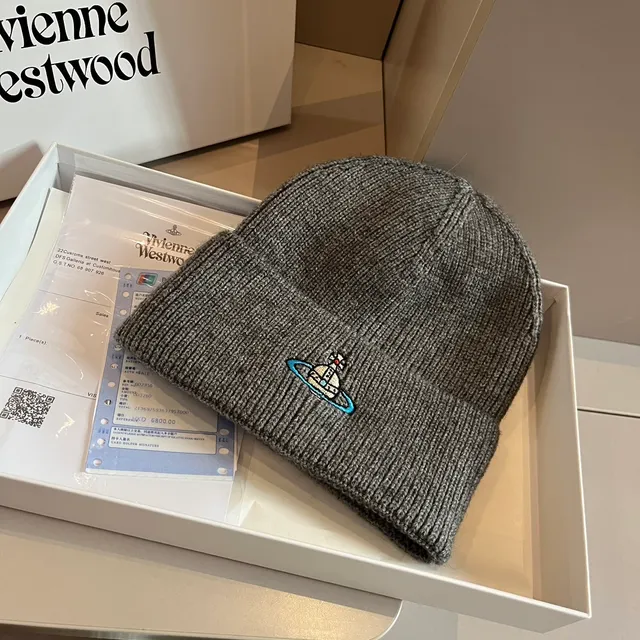 Vivienne Westwood Gray Blue Ribbed Knit Folded Cuff Beanie 7