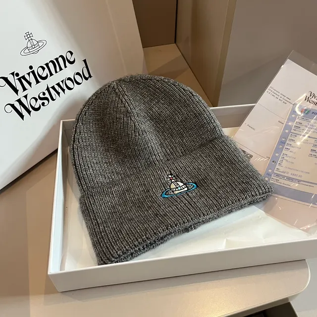 Vivienne Westwood Gray Blue Ribbed Knit Folded Cuff Beanie 8