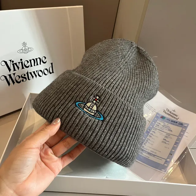 Vivienne Westwood Gray Blue Ribbed Knit Folded Cuff Beanie 9