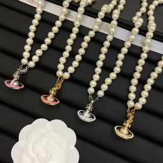 Vivienne Westwood Orb Beige Pink Pearl Strand Pendant Necklace