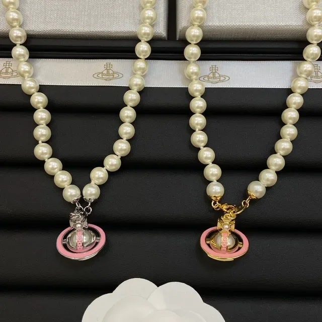 Vivienne Westwood Orb Beige Pink Pearl Strand Pendant Necklace 7
