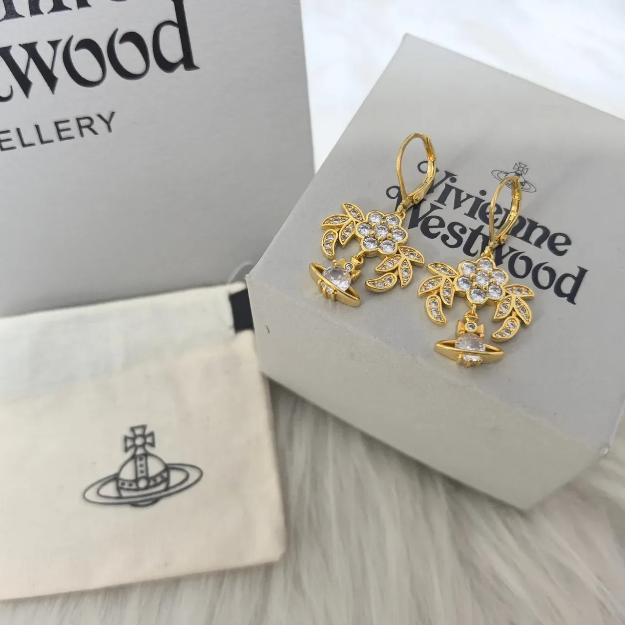 Vivienne Westwood Orb Flower Crystal Gold-Tone Earrings 6