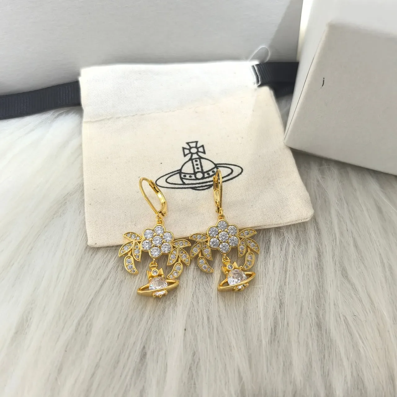 Vivienne Westwood Orb Flower Crystal Gold-Tone Earrings 8