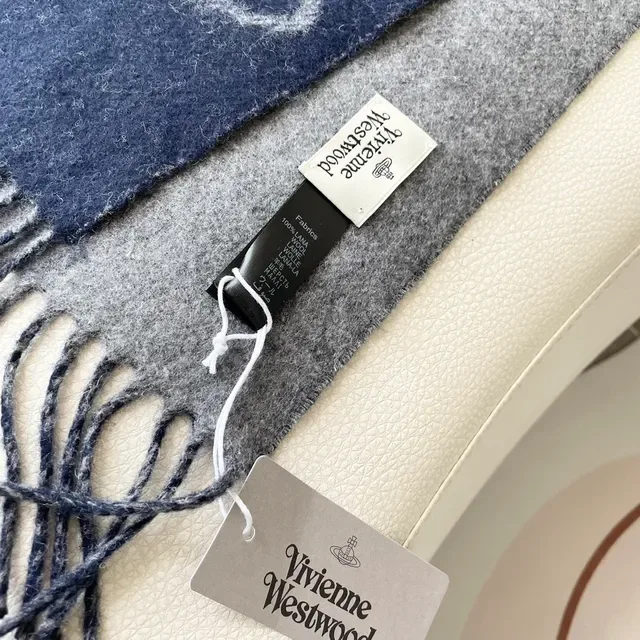 Vivienne Westwood Orb Navy and Gray Cashmere Scarf 2