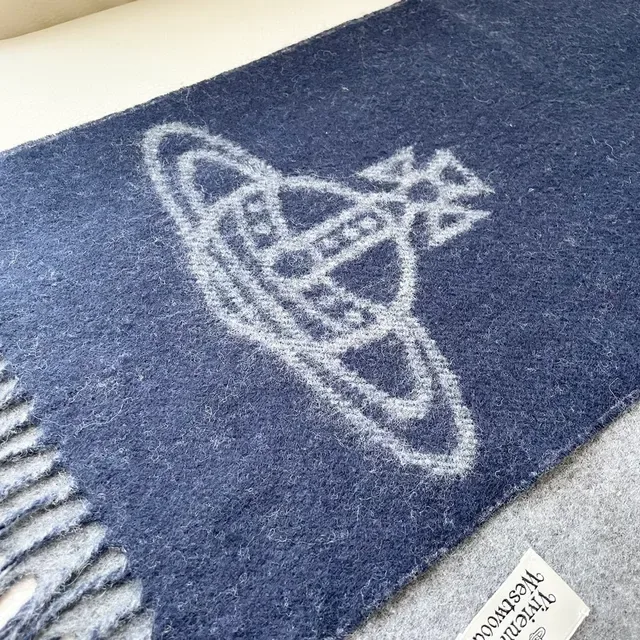 Vivienne Westwood Orb Navy and Gray Cashmere Scarf 3