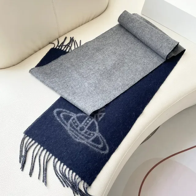 Vivienne Westwood Orb Navy and Gray Cashmere Scarf 4