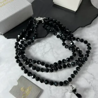 Vivienne Westwood Orb Necklace Black Faceted Beads Silver-Tone Hardware Necklaces