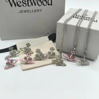 Vivienne Westwood Orb Pink Green Motif Enamel Detailing Necklace