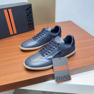Zegna Blue Leather Low-Top Lifestyle Sneakers
