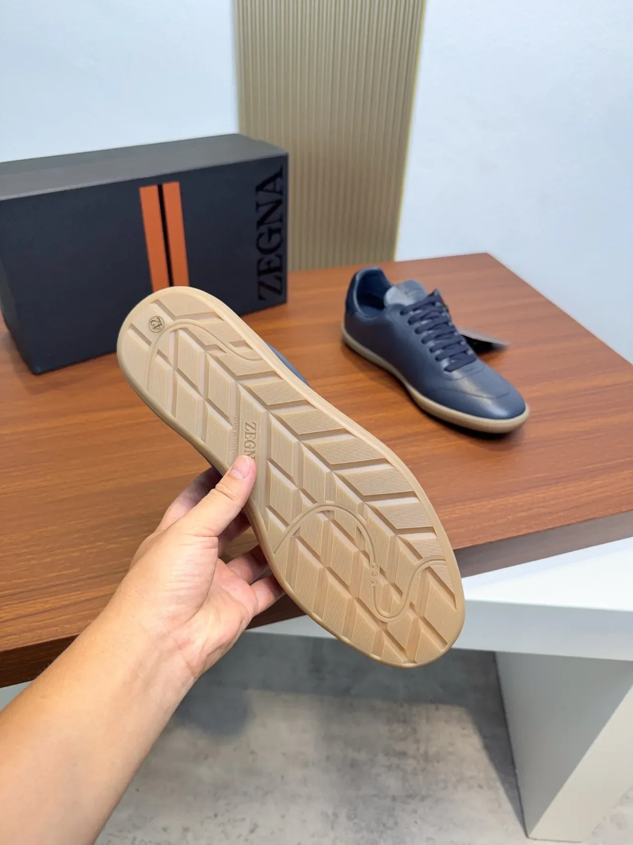 Zegna Sneakers Lifestyle Cuir Bleu Low-Top 2