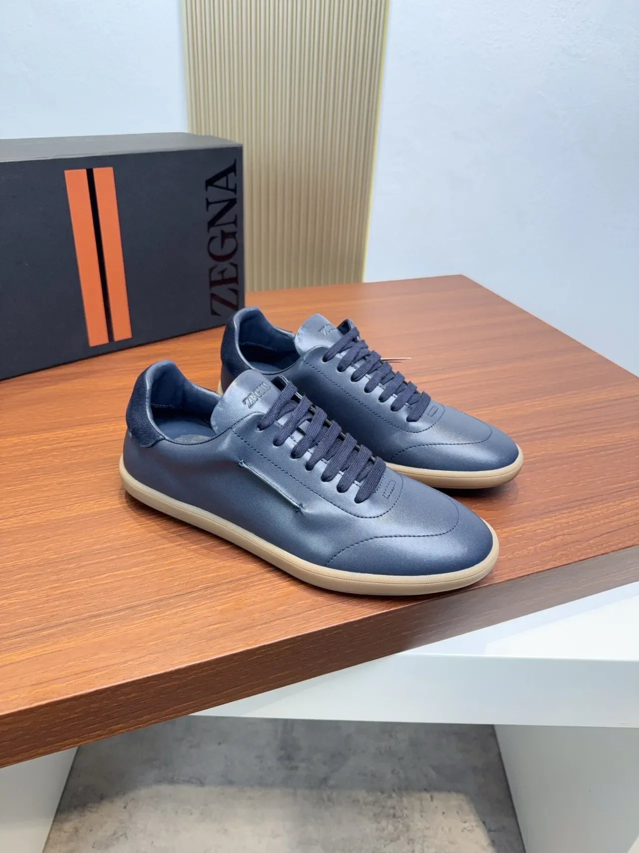 Zegna Sneakers Lifestyle Cuir Bleu Low-Top 4