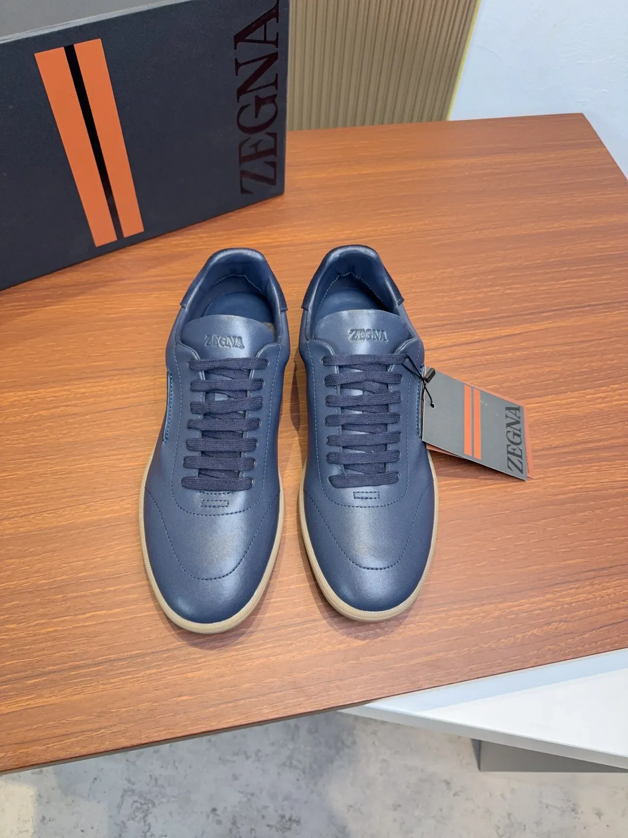 Zegna Sneakers Lifestyle Cuir Bleu Low-Top 5