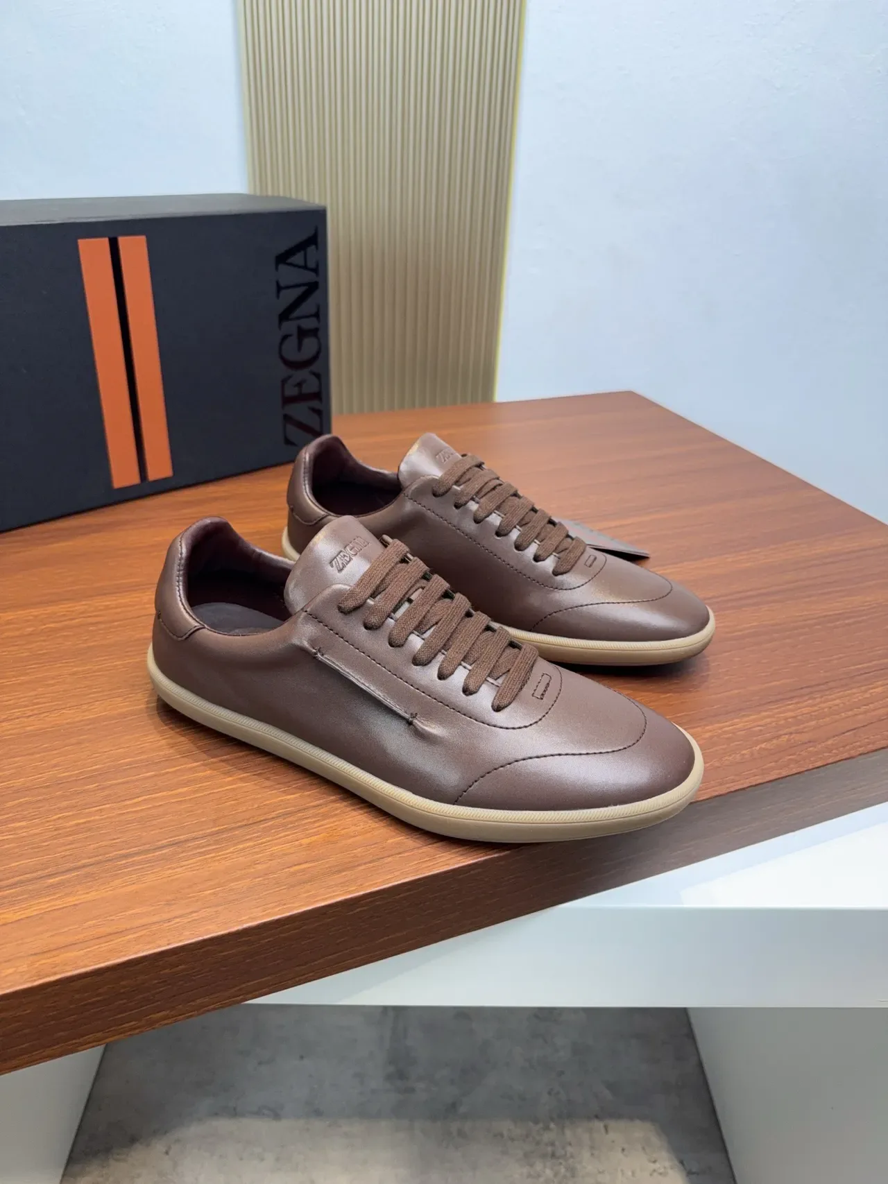 Zegna Brown Leather Lace-Up Casual Shoes 4
