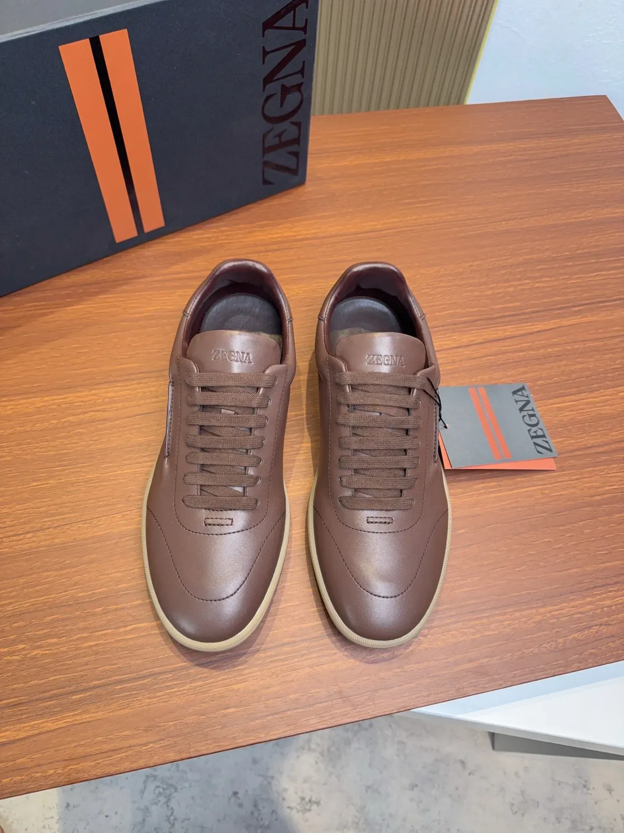 Zegna Brown Leather Lace-Up Casual Shoes 5