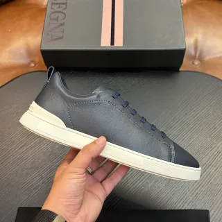 Zegna Gray Beige Leather Upper Contrast Sole Lifestyle Sneakers