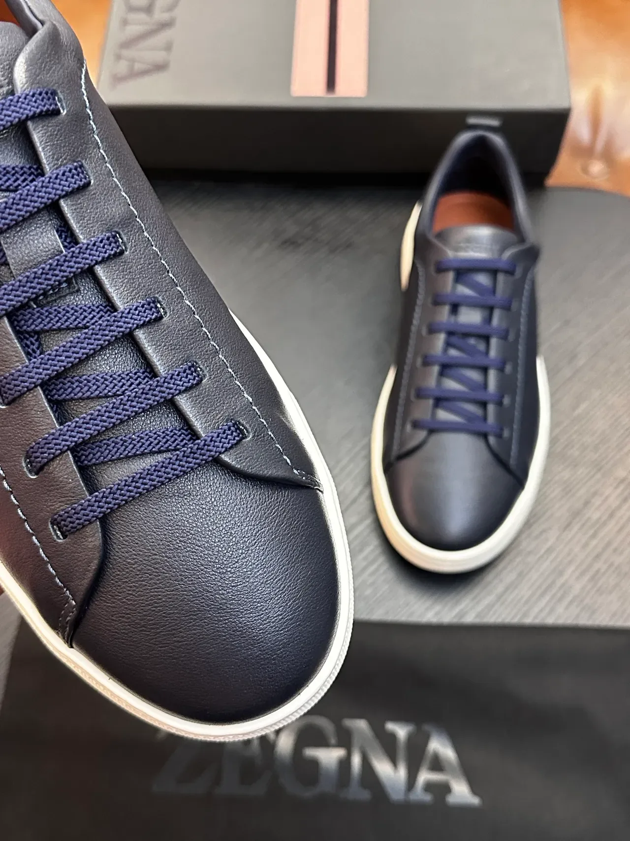 Zegna Gray Beige Leather Upper Contrast Sole Lifestyle Sneakers 4