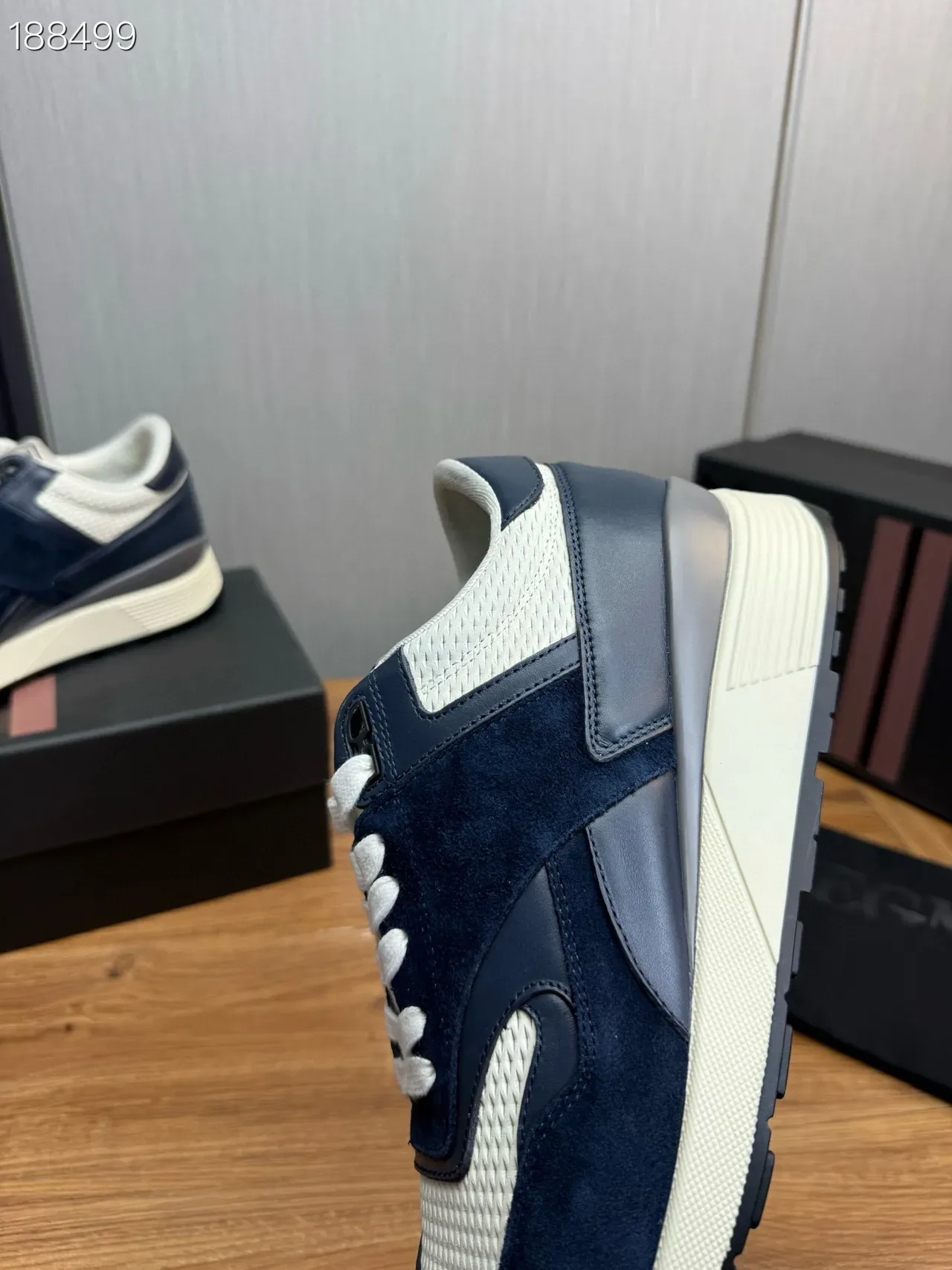 Zegna Bleu Marine Blanc Bicolore Daim Et Maille Supérieure Hybride Chaussures Lifestyle 3