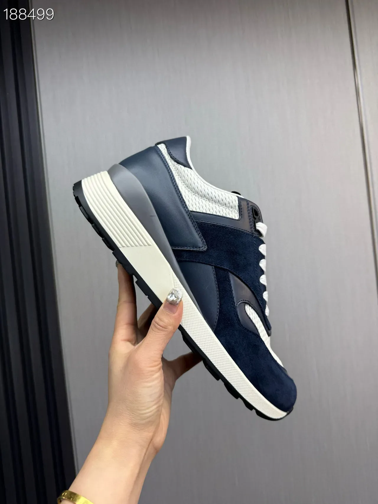 Zegna Bleu Marine Blanc Bicolore Daim Et Maille Supérieure Hybride Chaussures Lifestyle 4